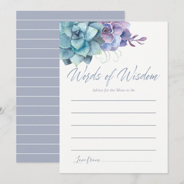 Invitation Aquarelle Succulents Conseils pour le Baby shower  (Devant / Derrière)