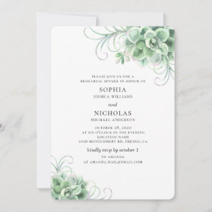 Invitation Aquarelle succulents dîner de répétition mariage