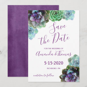 Invitation Aquarelle Succulents Enregistrer la date
