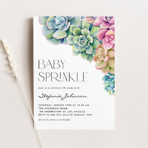 Invitation Aquarelle Succulents Été Bébé Parsemer