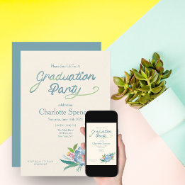 Invitation Aquarelle Succulents Graduation Party