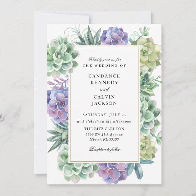Invitation Aquarelle Succulents Mariage (Devant)