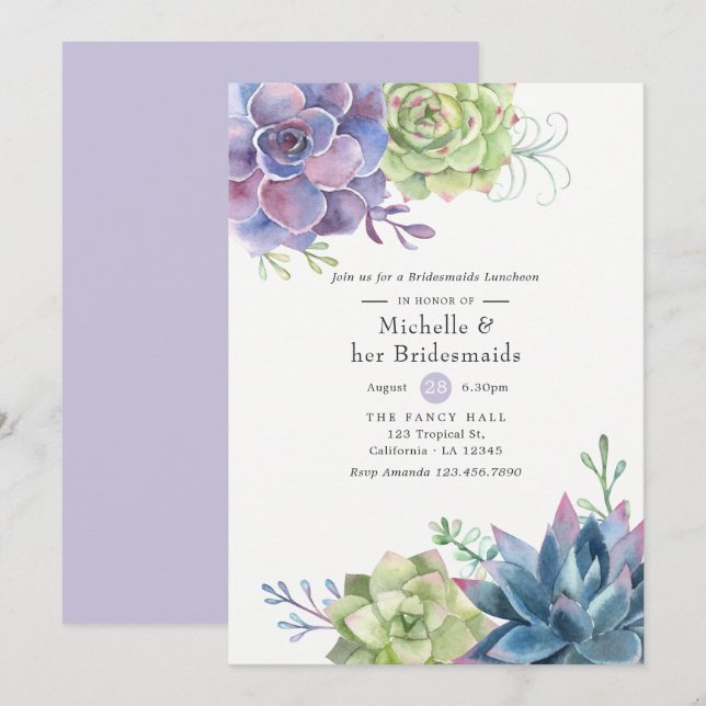 Invitation Aquarelle Succulents Mariage Bridesmaids Déjeuner (Devant / Derrière)