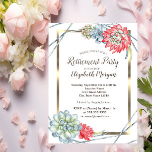 Invitation Aquarelle Succulents Parties scintillant or Retrai