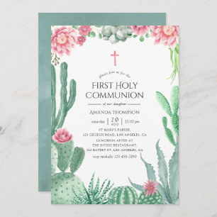Invitation Aquarelle Succulents Première sainte communion