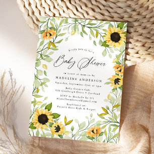 Invitation Aquarelle Sunflower & Baby shower verdoyant