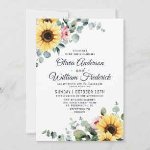 Invitation Aquarelle Sunflower Eucalyptus Bloom Mariage