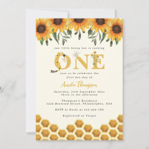 Invitation Aquarelle Sunflower Honeycomb First Bee day