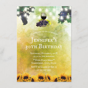 Invitation Aquarelle Sunflowers Vignoble Vin 30e anniversaire