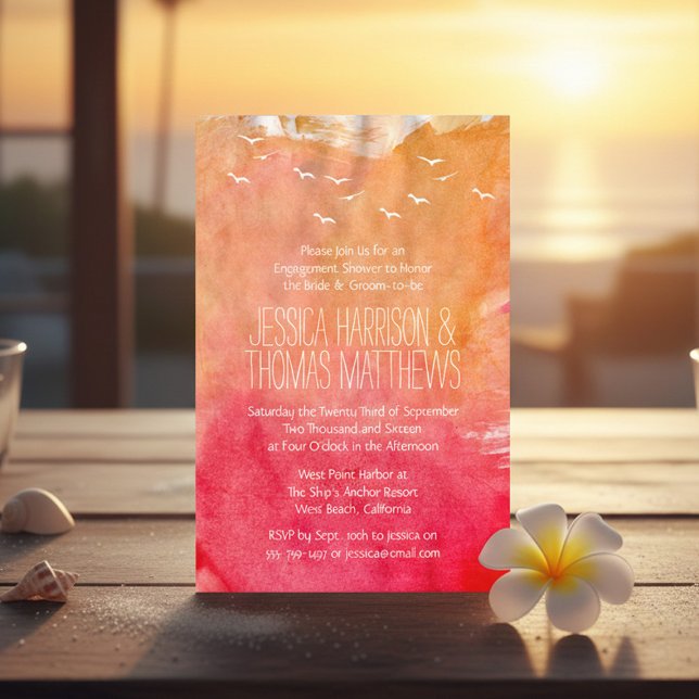 Invitation Aquarelle Sunset Beach Fiançailles douche ou fête (Créateur téléchargé)