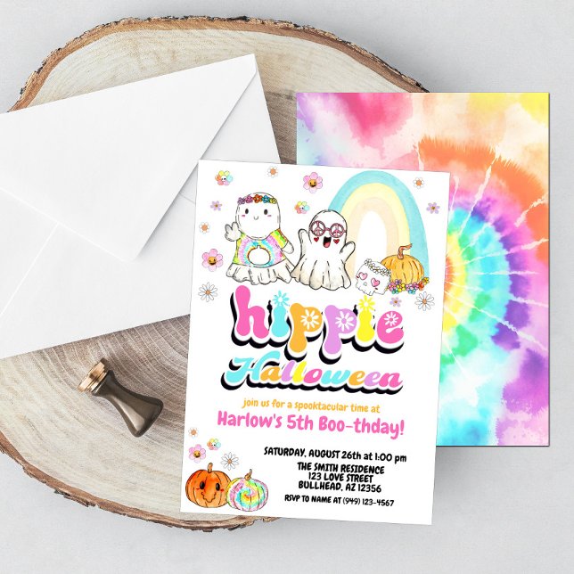 Invitation Aquarelle Super Fantôme Hippie Halloween Anniversa (Créateur téléchargé)