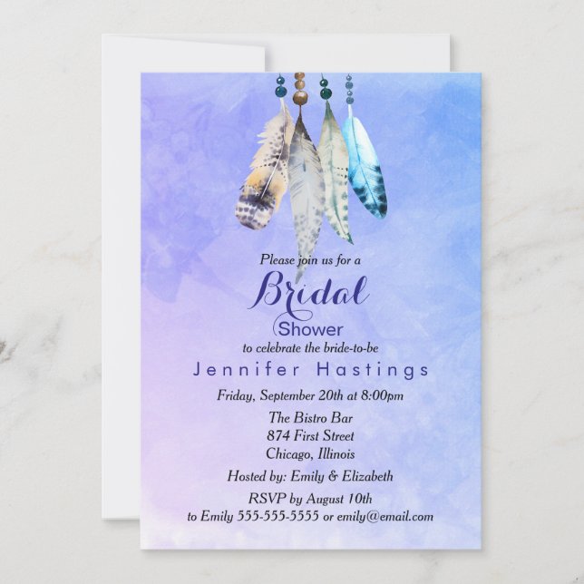 Invitation Aquarelle sur Fête des mariées bleu violet (Devant)