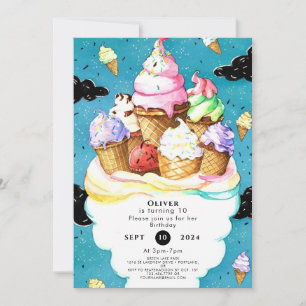 Invitation Aquarelle sur mesure crème glacée magique Annivers