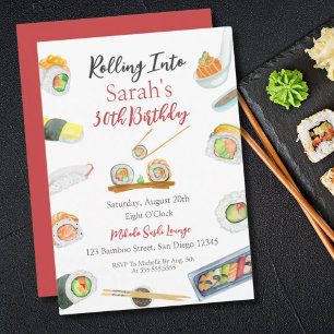 Invitation Aquarelle Sushi et Sashimi Tout âge Anniversaire