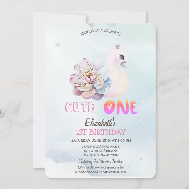 Invitation Aquarelle Swan Flower 1er (Devant)