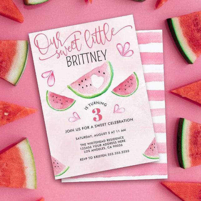 Invitation Aquarelle Sweet Little Watermelon Anniversaire (Créateur téléchargé)