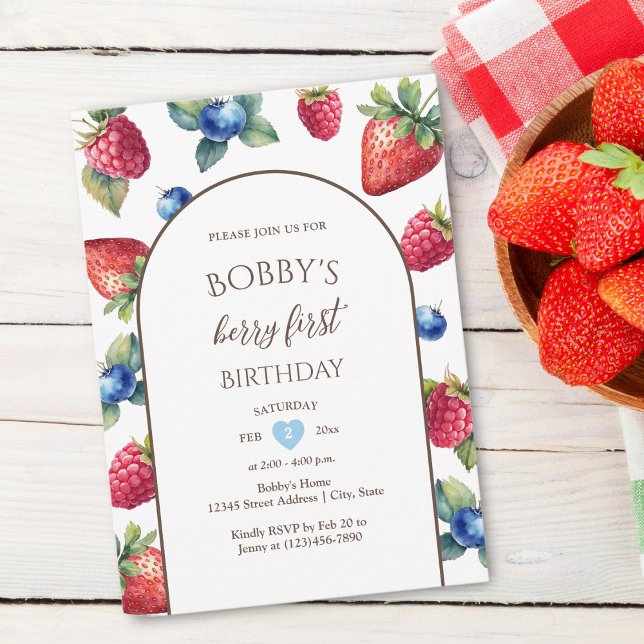 Invitation Aquarelle Sweet One Baby Boy Berry Premier anniver (Créateur téléchargé)