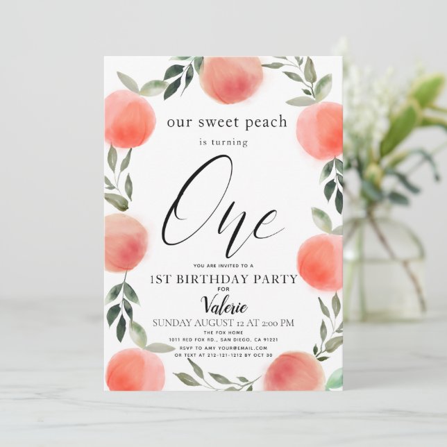 Invitation Aquarelle Sweet Peach 1er Anniversaire (Debout devant)