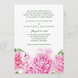 Invitation Aquarelle Sweet Pink Peonies   Mariage