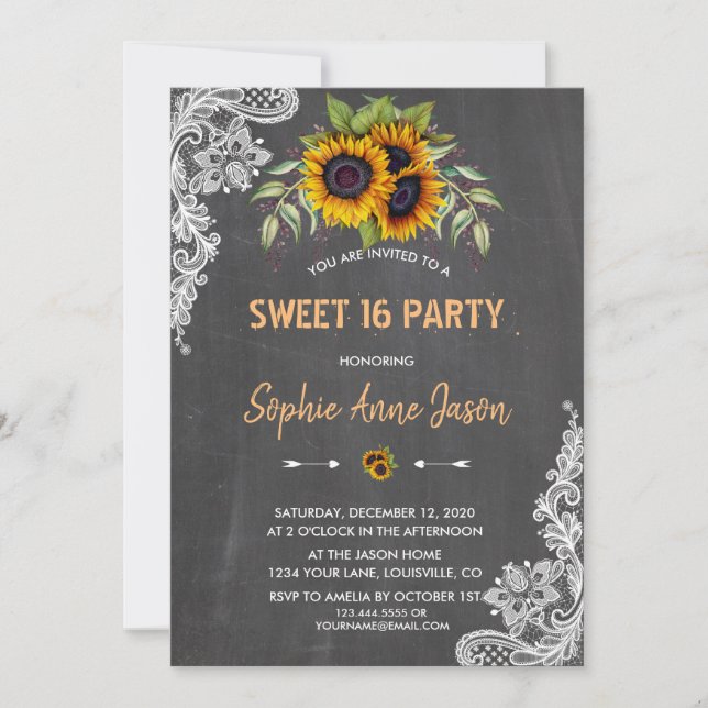 Invitation Aquarelle Sweet sixteen de tableau de bord des tou (Devant)