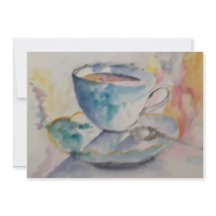 Aquarelle tasse à café coloré avec soucoupe