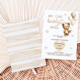 Invitation Aquarelle Teddy Bear Balloons Baby shower ivoire