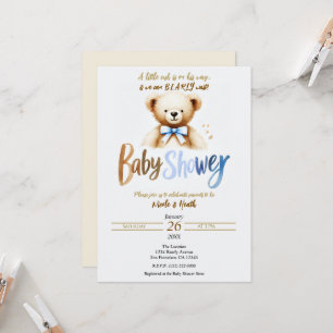 Invitation Aquarelle Teddy Bear Bearly Blue Baby shower