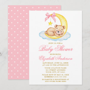 Invitation Aquarelle Teddy Bear Lune Baby shower de points ro