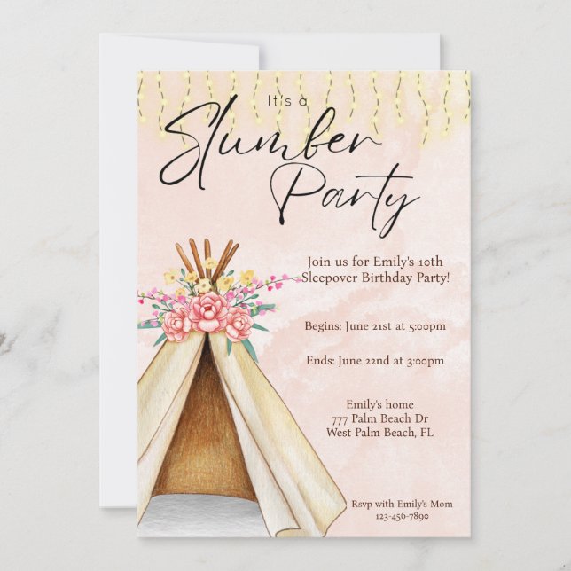 Invitation Aquarelle Teepee Tente Sbayak fête Anniversaire (Devant)