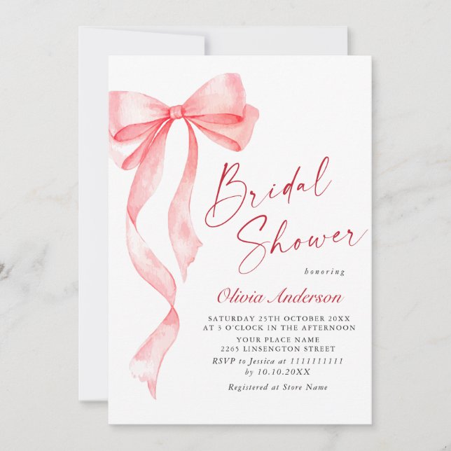 Invitation Aquarelle tendance Bow rose Fête des mariées coque (Devant)