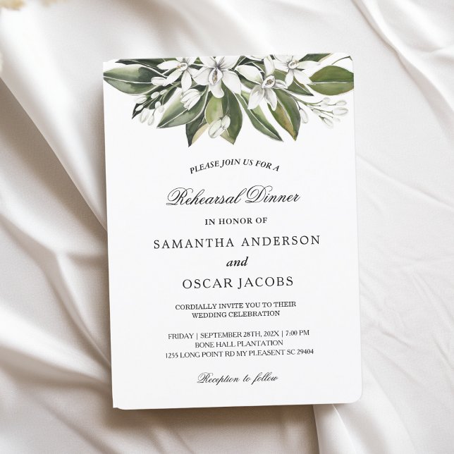 Invitation Aquarelle tendance Fleurs blanches & Feuilles (Créateur téléchargé)
