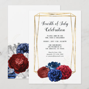 Invitation Aquarelle tendance Floral Géométrique 4 juillet