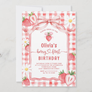 Invitation Aquarelle tendance fraise bébé premier anniversair