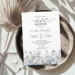 Invitation Aquarelle tendance hiver bleu poussiéreux fleur sa