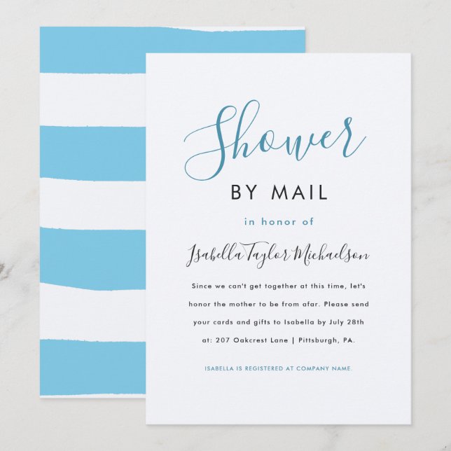 Invitation Aquarelle tendance Stripes Douche par courrier (Devant / Derrière)
