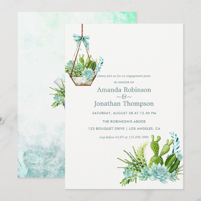 Invitation Aquarelle Terrarium en verre Fiançailles (Devant / Derrière)