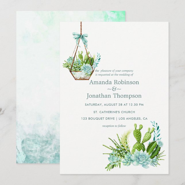 Invitation Aquarelle Terrarium en verre Mariage (Devant / Derrière)