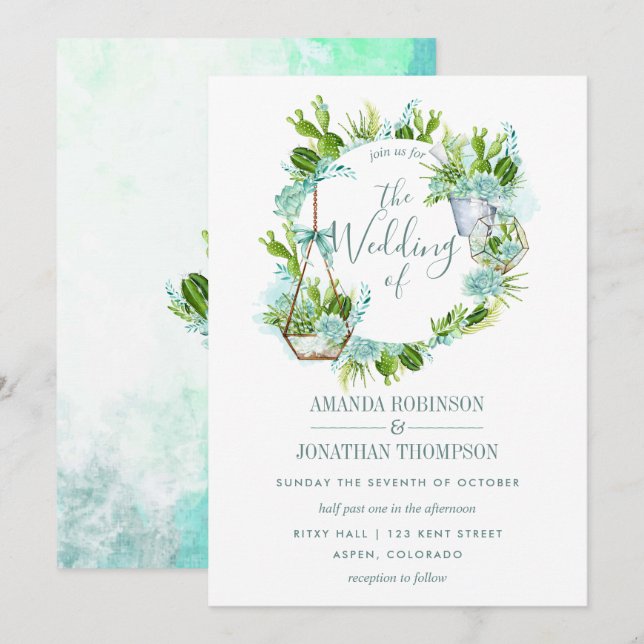 Invitation Aquarelle Terrarium en verre Mariage (Devant / Derrière)