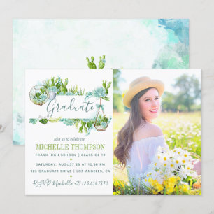 Invitation Aquarelle Terrarium en verre Succulent Graduation