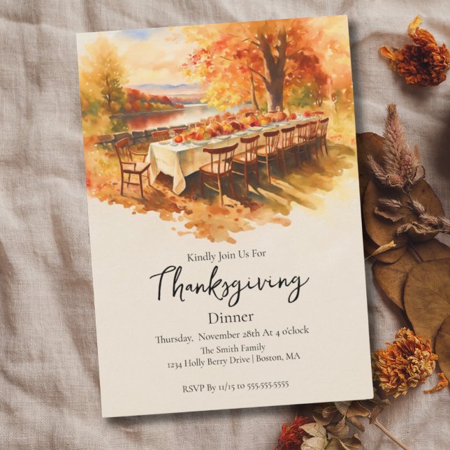 Invitation Aquarelle Thanksgiving Table extérieure (Créateur téléchargé)