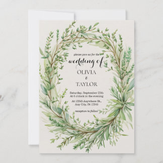 Invitation Aquarelle Thyme Rosemary Sprig Wreath Mariage