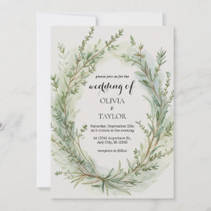 Invitation Aquarelle Thyme Rosemary Sprig Wreath Mariage