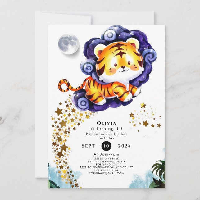 Invitation Aquarelle Tigre Personnalisé Anniversaire (Devant)