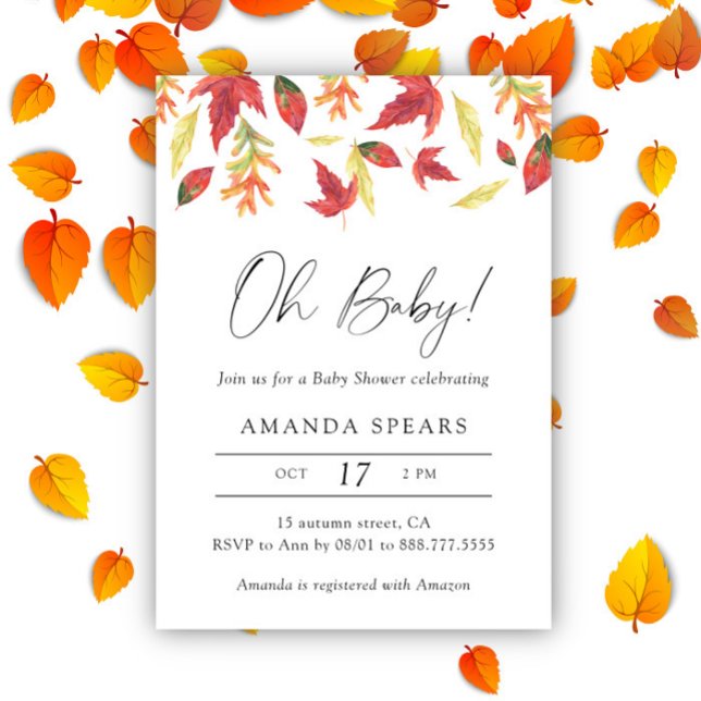 Invitation Aquarelle tombant baby shower d'automne feuille (Créateur téléchargé)