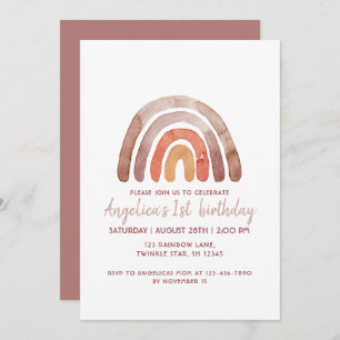 Invitation Aquarelle Tone Terre Arc-en-ciel 1er anniversaire 