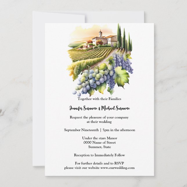 Invitation Aquarelle Toscane Villa Toscane paysage vinicole (Devant)