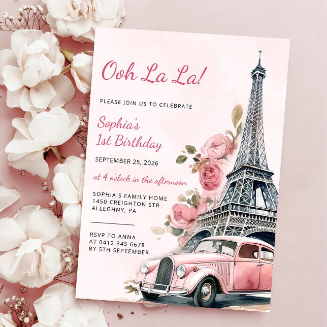 Invitation Aquarelle Tour Eiffel Paris 1er anniversaire (Créateur téléchargé)
