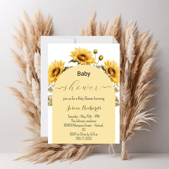 Invitation Aquarelle tournesol Baby shower élégant (Créateur téléchargé)