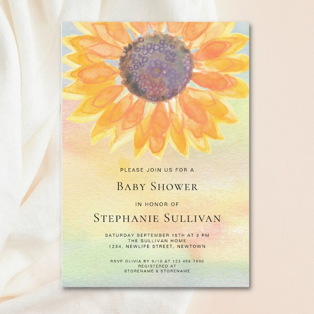 Invitation Aquarelle tournesol Baby shower neutre genre (Créateur téléchargé)