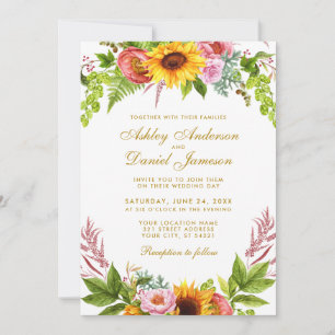 Invitation Aquarelle tournesol Mariage or